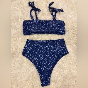 Blue And White Polka Dot Tie Strap High Rise Romwe Small